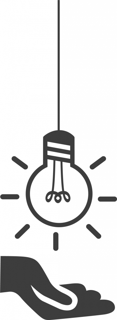 dessin d'une main surplombée d'une ampoule symbolisant la transmission d'une idée